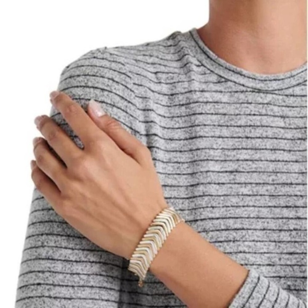 Lucky Brand Chevron Link Bracelet Two Tone Gold Silver Women's Elegant‎ Jewelry